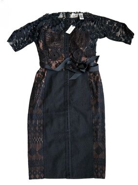 Anthropologie Black Lace Sheath Dress with Ribbon Waist - NWt